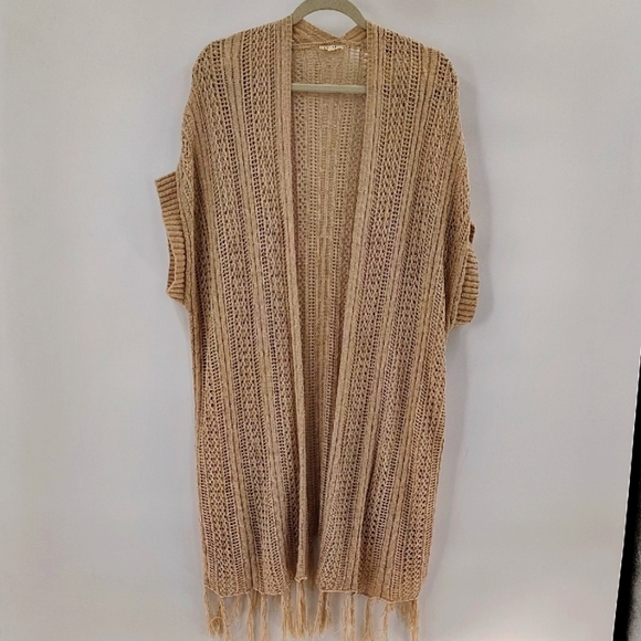 Jodifl Cream Open Cardigan Cover Size Small Crochet With Fringe No Sleeve - Picture 1 of 8
